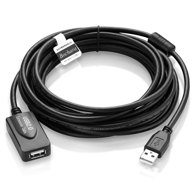 Bochara USB 2.0 Extension Cable Type a Male to Female Dual Shielding(Foil+Braided) Booster Chipset FE1.1S 5m 10m 15m 20m 30m