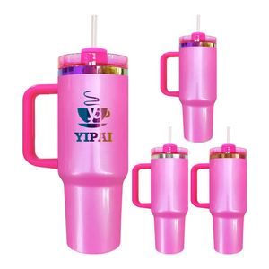 Custom Laser Engraved 40Oz Rainbow Plated Copper Tumbler With Handle Sunflower for Outdoor Sports Travel Coffee Mug - Product Image 4