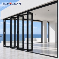 Portes pliantes en aluminium RICHOCEAN résistantes aux intempéries, double vitrage trempé, surdimensionnées, du sol au plafond