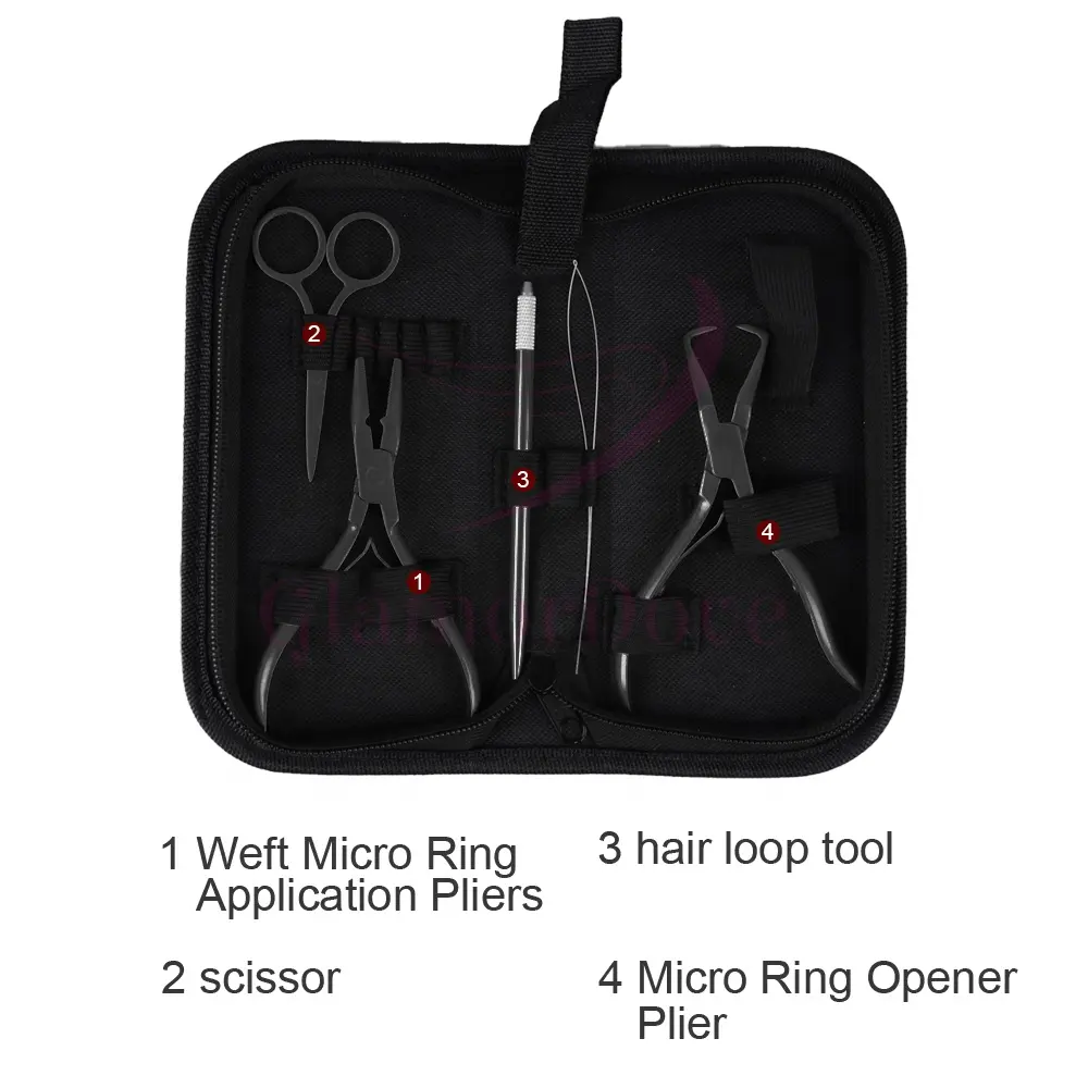 Grosir Kit Tang Ekstensi Rambut Kustom dengan Pembuka Cincin Nano Mikro dan Alat Dekat, Pengulir Lingkaran, Gunting Mini