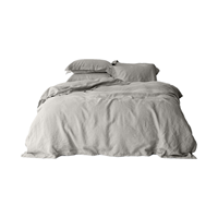 Vente en gros 100% pur lin à fines rayures ensemble de literie Queen Size Style ajusté avec oreiller Enzyme drap de lin lavé