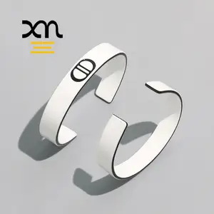 XinMei custom engraved bangle bracelet acetate channel cuff bangle bracelet famous branded black and white fashion bracelet