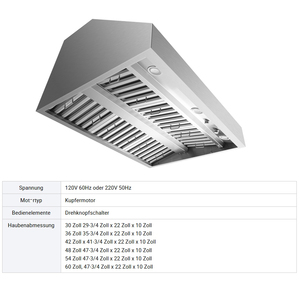 Cappa aspirante da cucina <span class=keywords><strong>per</strong></span> uso domestico, elevato volume d'aria, forte potenza di aspirazione, corpo in acciaio inossidabile, tasso di scarico aria 21m³/min - Product Image 3