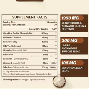 Capsules de détoxification du foie à la zéolite <span class=keywords><strong>pour</strong></span> la détoxification des métaux lourds, la santé intestinale et l'énergie avec NAC, chlorelle, spiruline, chardon-marie et shilajit - Product Image 2