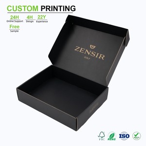 Boîtes d'expédition en carton ondulé noir imprimées sur mesure avec logo intérieur doré pour l'emballage de cadeaux de golf, vente en gros et au détail - Product Image 1