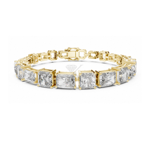 Pulsera de media espiral Radiant y Princess Cut con diamantes cultivados en laboratorio sobre cadena de eslabones tipo clip híbrida de oro amarillo, moderna. - Product Image 1