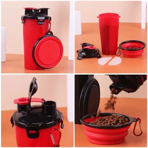 Contenedor de Comida para Mascotas 2 en 1, Portátil, Plegable, a Prueba de Fugas, Reutilizable, Libre de BPA, Botella de Plástico de 700 ml para Camping - Product Image 4