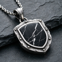 Ensemble de colliers pour hommes en acier inoxydable et marbre, pendentifs géométriques hexagonaux et boucliers, bijoux de mode durables et résistants à la rouille