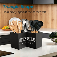Porte-ustensiles de cuisine extra large avec 3 compartiments, support d'ustensiles d'angle pour comptoir, organisateur d'ustensiles en bois