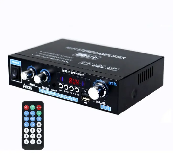 AK35 Amplificateurs numériques domestiques 100-240V 12V Bass Audio Power BT 5.0 AMP Hifi FM Subwoofer Haut-parleurs