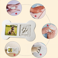 Kit d'empreintes d'argile commémorative pour chien Empreinte de patte de chien en bois Cadre de photo souvenir