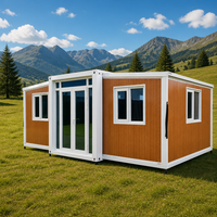 Maison préfabriquée verte extensible 2 chambres, maison modulaire en conteneur, rectangulaire, grain de bois, structure en acier, moderne pour la montagne