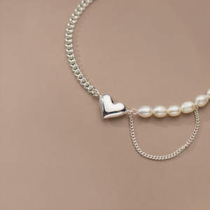 Elegante Pulsera de Plata de Ley 925 para Mujer con Colgante de Corazón, Perla Natural y Diseño de Doble Cadena de Oro de 14K, para Regalo o Fiesta - Product Image 5