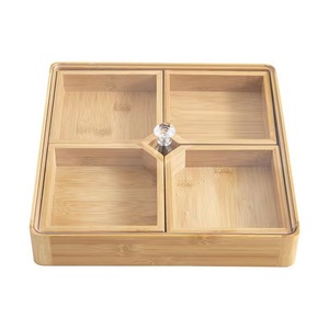 Caja de almacenamiento de frutas secas de madera de bambú de estilo japonés, redonda con compartimentos para el hogar, sala de estar, organizador de dulces y aperitivos - Product Image 4
