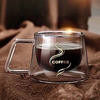 Mug à café de luxe 2026 en verre borosilicate à double paroi avec poignée, compatible lave-vaisselle et micro-ondes, écologique, design moderne, logo personnalisé
