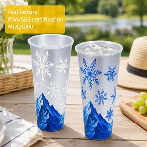 Gobelet en plastique PP épais de 24 oz (90 mm de diamètre) avec autocollant personnalisé qui change de couleur à l'exposition au chaud/froid, idéal pour les fêtes et les boissons au lait. - Product Image 1