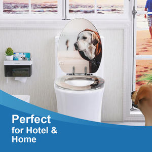 Siège de toilette pour chien en acrylique, couvercle de siège de toilette ovale, imprimé, fermeture douce, facile à nettoyer, durable, pour salle de bain moderne et amoureuse des animaux - Product Image 2