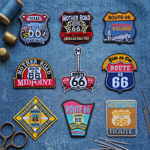 Patch brodé personnalisable et écologique à thermocoller, motif Moto Harley Route 66 américaine, pour la décoration de chapeaux, sacs à dos et poitrines - Product Image 2