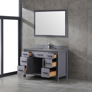 Ensemble de meuble-lavabo de salle de bain en bois massif gris industriel avec miroir, armoire autoportante à 7 tiroirs et plan de travail en pierre, style farmhouse - Product Image 4