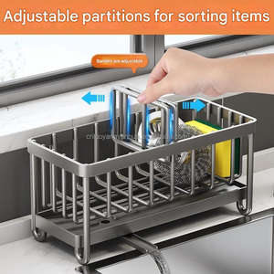 <span class=keywords><strong>Fregadero</strong></span> de cocina Caddy organizador a prueba de herrumbre plato dispensador de jabón auto drenaje bandeja portaescobillas almacenamiento - Product Image 3