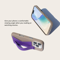 Étui porte-cartes en cuir grainé gris violet pour 16 Pro, étanche et antichoc, avec anneau magnétique et dragonne