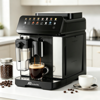 Machine à café automatique intelligente Anbolife avec pré-infusion, écran tactile, réservoir à lait intégré, moulin conique et fonction Wi-Fi