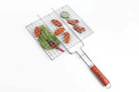 Panier de barbecue antiadhésif durable pour quatre hamburgers avec manche en bois pour le camping Outil de camping parfait