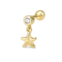 Bijou cartilage étoile de mer argent S925, filetage interne, boucle d'oreille helix pendante