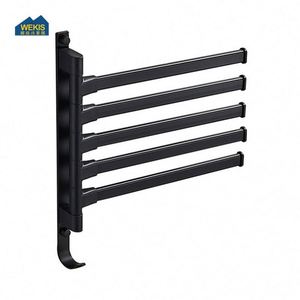 WEKIS 5-Arm Single Black Aluminum Folding Wall-Mounted Hanger Holder <b>Hook</b> Rotating Bars Heater Modern <b>Chrome</b> Finish Bathroom - Product Image 5