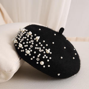 Gorro de Niña, Gorro de Lana de Cachemira Cálido y Encantador para Otoño, Gorros de Lana de Color Caramelo con Perlas, Boina Negra de Moda para Niños - Product Image 3