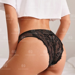 Tanga de encaje transparente de tiro bajo con logotipo personalizado y hebilla con volantes, doble cinturón, tangas de hilo de encaje transparente - Product Image 3