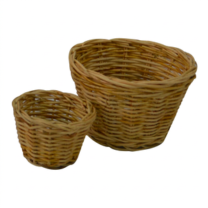 Lot de 2 paniers ronds en rotin naturel, écologiques, artisanaux, pliables et suspendables, en métal et bois, pour rangement domestique et organisation alimentaire - Product Image 1