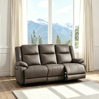 Juego de Sofás Reclinables Chesterfield de Cuero Genuino Gris Claro, Reclinación Eléctrica, 1+2+3 Plazas, con Soporte Ergonómico para Uso en Hoteles