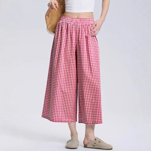 Pantalon décontracté pour <span class=keywords><strong>femme</strong></span> à carreaux, coupe large, taille haute, jambe droite, style Sehe Fashion - Product Image 2