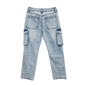 Jean droit taille mi-haute style punk vintage cool avec plusieurs poches cargo et décorations déchirées pour un look streetwear décontracté - Product Image 4