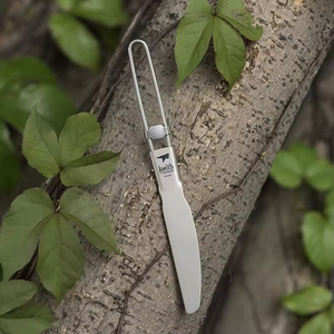 Couteau pliant utilitaire de camping en titane gris argenté, léger, durable, moderne, pour la vaisselle de plein air, logo personnalisable, sablé - Product Image 6