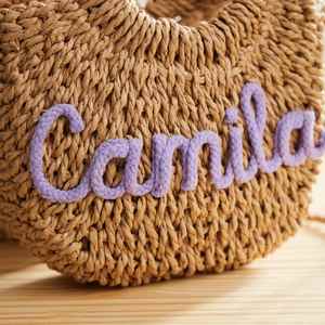Bolsa de Paja para Regalos de Propuesta de Dama de Honor, Bolso de Playa Personalizado con Nombre para Despedida de Soltera, Cesta Tejida Cruzada - Product Image 2