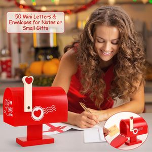 Valentine's Day Wooden Mailbox <b>Red</b> Solid Wood Card Holder Note Storage <b>Box</b> for Love Letters and Small <b>Gifts</b> - Product Image 1