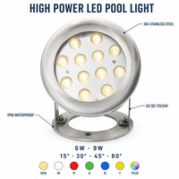 مصباح LED عالي السطوع مقاوم للماء IP68 من الفولاذ المقاوم للصدأ 304 لحمامات السباحة والحدائق والنوافير، يعمل بجهد AC/DC 12/24 فولت، بقوة 6 واط و9 واط