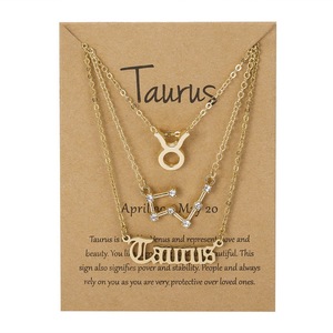 Collier trois pièces serti de diamants avec symboles des douze signes du zodiaque, style rétro - Product Image 2