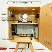 Photo Booth Portabel Kayu Vintage Layar Sentuh 15,6 Inci Kompatibel Dengan Kamera DSLR untuk Pernikahan & Acara Bisnis