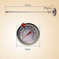 Thermomètre de friture à lecture instantanée, thermomètre à cadran, thermomètre de cuisson de viande avec tige en acier inoxydable de 12 pouces, idéal pour la dinde, le barbecue