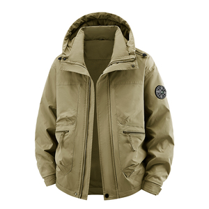 Người Đàn Ông Của Giản Dị Ngoài Trời Không Thấm Nước Windproof Thoáng Khí Máy Bay Ném Bom Áo Khoác Worsted Vải Mùa Thu Tiêu Chuẩn Độ Dày Phía Trước Đồng Bằng Nhuộm - Product Image 1