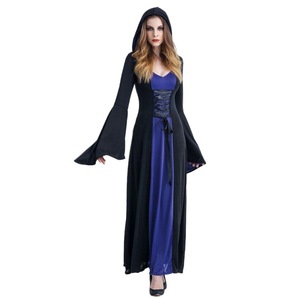 Disfraz de Bruja de Halloween, Vestido con Capucha de Manga Larga, Atuendo de Cosplay para Mujer, Opciones de Color Rojo y Negro, Primavera 2025 - Product Image 3