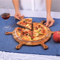 Ensemble d'assiettes à pizza rondes en bambou de 12 pouces, 6 assiettes à tarte à pizza triangle en bambou de 6 pouces, plateau rond en bois empilable