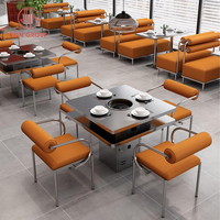 Ensemble de meubles modernes pour restaurant Cabine de canapé en cuir orange avec structure en métal et dessus de table commercial en marbre foncé pour café