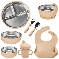 6 pièces, vaisselle pour bébé en acier inoxydable 304, outils de repas pour enfants, assiette à ventouse en silicone sans BPA avec bol divisé pour enfants
