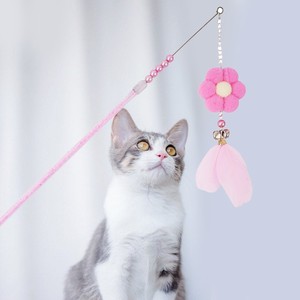 Bâtonnet de jeu <span class=keywords><strong>pour</strong></span> chat - Durable, plume + cloche + fleur, long manche <span class=keywords><strong>pour</strong></span> jeu autonome, soulagement de l'ennui et à mâcher - Product Image 4
