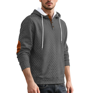 Sweat-shirt à capuche décontracté pour homme, en jacquard épais, couleur unie, avec boutons, pour les loisirs, automne-hiver - Product Image 5
