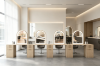 Meilleures Ventes : Miroir de Coiffure Simple Face avec Table Intégrée pour Salon de Coiffure